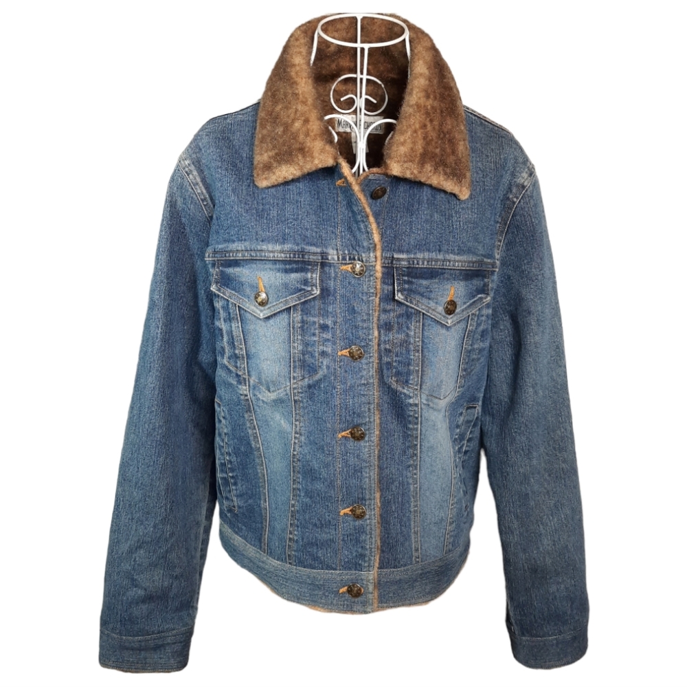 Marvin Richards Faux Fur Lined Denim Blue Jean Jacket SZ L